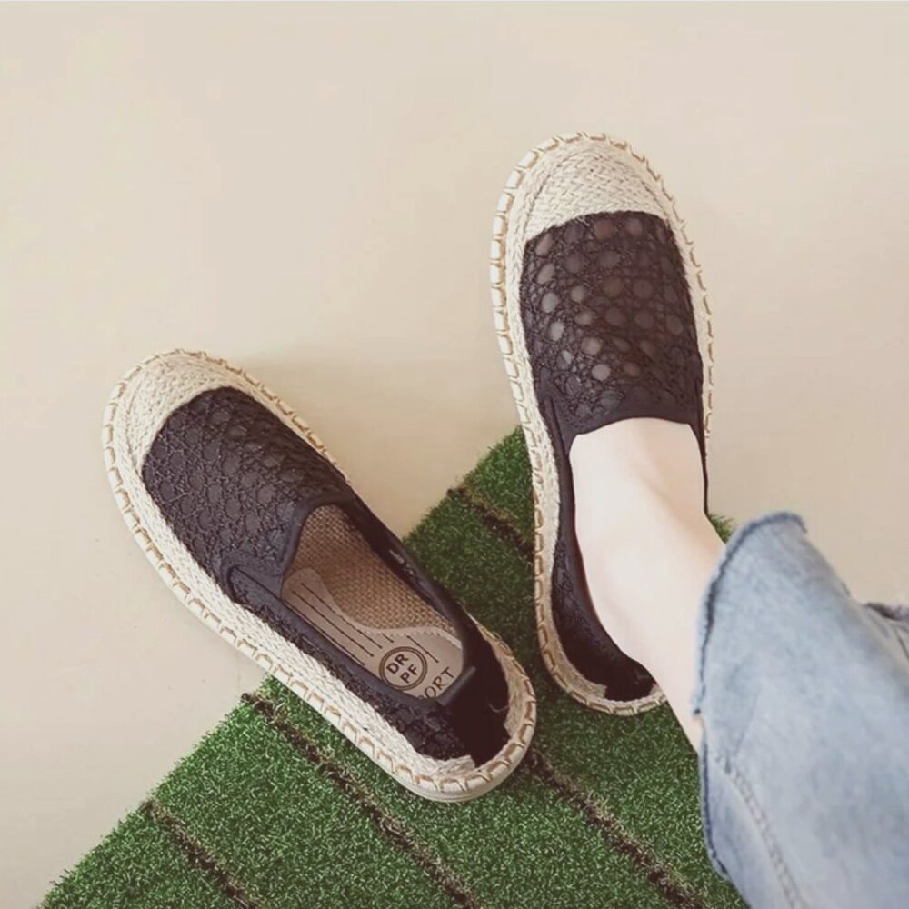 Breathable Linen-Blend Women's Loafers, Black, Size US 8/ EUR - 39